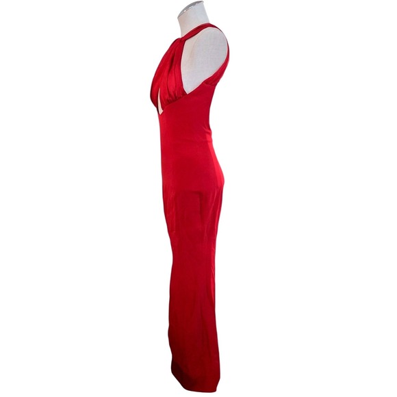 Oh Polly True Red Halter Twist Keyhole Open Back Maxi Dress 11937D Size 0 NEW - Picture 10 of 15